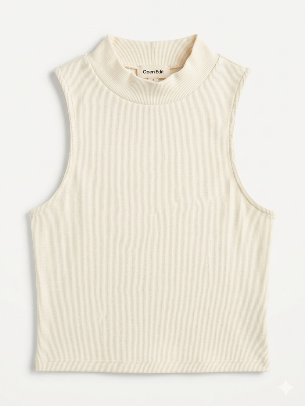 Open Edit Sleeveless High Neck Ribbed Crop Tank - Size S